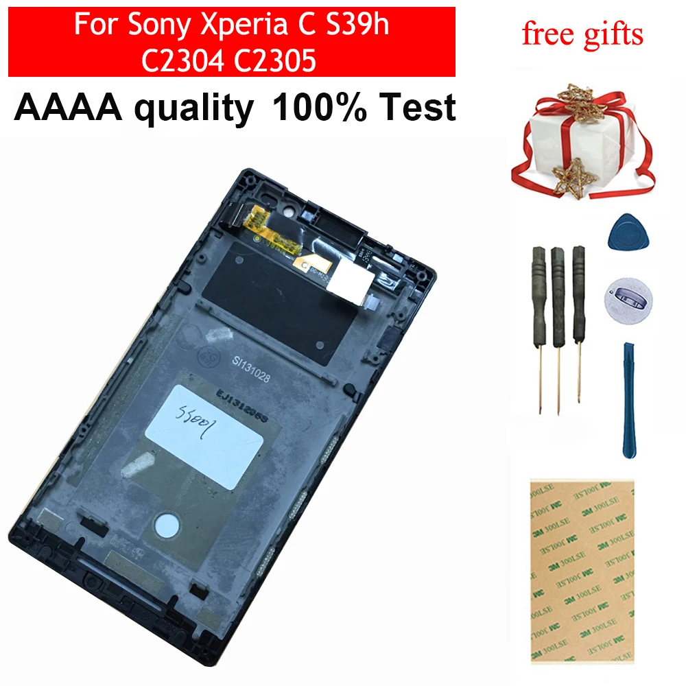Продажа Для sony Xperia C S39h C2304 C2305 сенсорный экран стекло дигитайзер Сенсорная панель + ЖК дисплей монитор модуль панель сборка Рамка