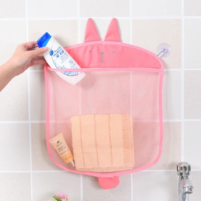 Cartoon Baby bathroom mesh bag Sucker Design for bath toys bag kids animal shapes cloth sand toys storage Blue Pink Net Bag 2