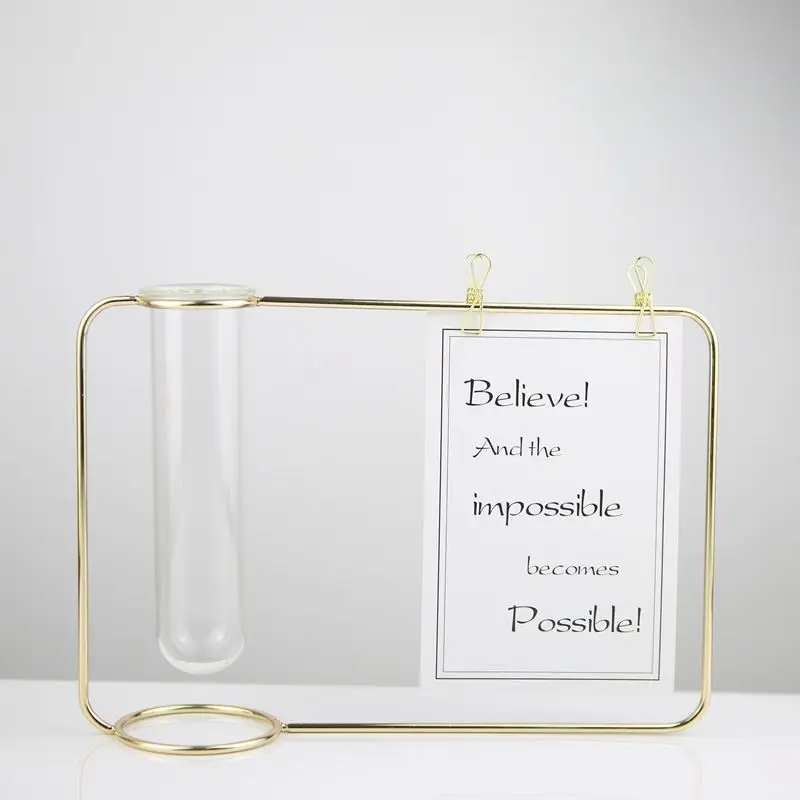 

Suspension Test Tube Transparent Glass Vase Metal Flower Stand Home Decoration Wrought Iron Photo Frame Water Culture Green Flow