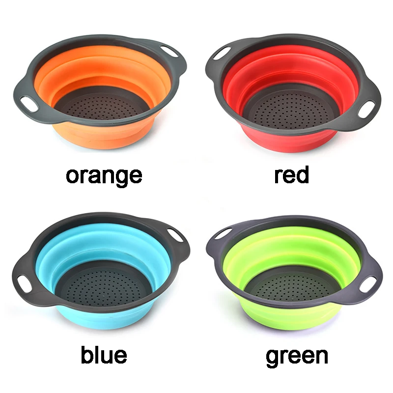 Silicone Colander Fruit Vegetable Washing Basket Strainer Foldable Strainer Collapsible Drainer With Handle Kitchen Tools