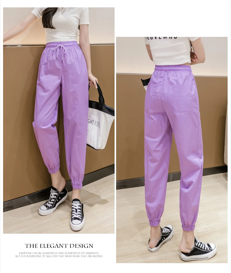 Jielur Trousers Women Solid Color Elastic Waist Candy Color Autumn Pants New Chic Sweatpants Pantalon Femme Roupas Slim Pants