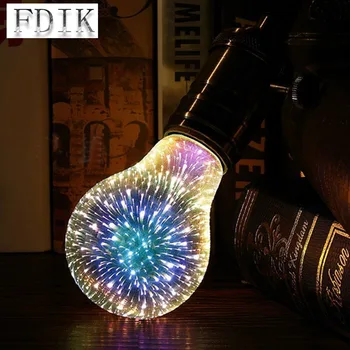 

A60 3D bulb Creative colored lights Fireworks Effect 110V 220V 4W E27 High power LED Bulbs lamp Holiday Decor Dream Night Light