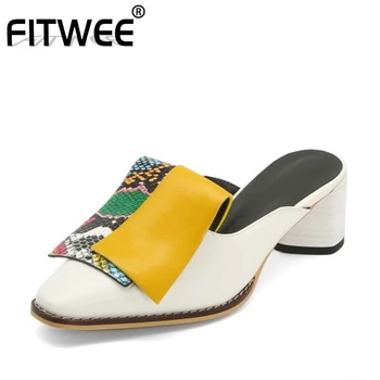 

FITWEE Mixed Color Women Sandals Snakeskin Print Square Heel Shoes Women Slip On Outdoor Party Outdoor Slippers Size 34-42