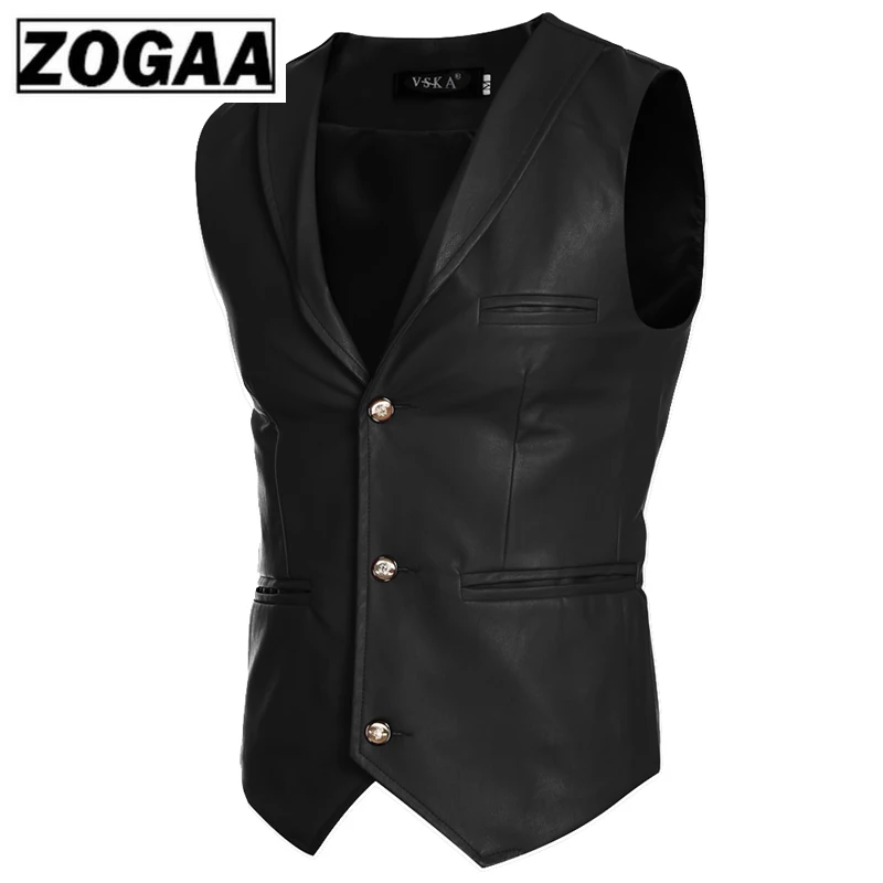 Tang cool 2019 New Faux Leather Jacket Vests Red White Black Single Breasted V Neck Mens Waistcoat Slim Fit Sleeveless Coat | Мужская