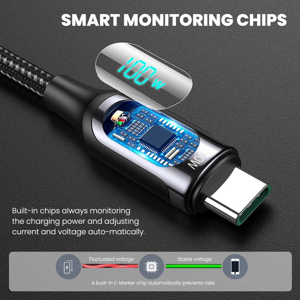 Elough-Cable USB tipo C de carga rápida para Samsung, Xiaomi, POCO, cargador de USB-C, PD, 100W - Imagen 5