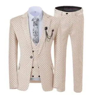 Picture style Белый мужской костюм Poika dot 3-Pieces новейший дизайн пальто брюки Нотч лацкан смокинги друзей жениха для свадьбы/вечерние(Блейзер+ жилет+ брюки - Цвет: Picture style