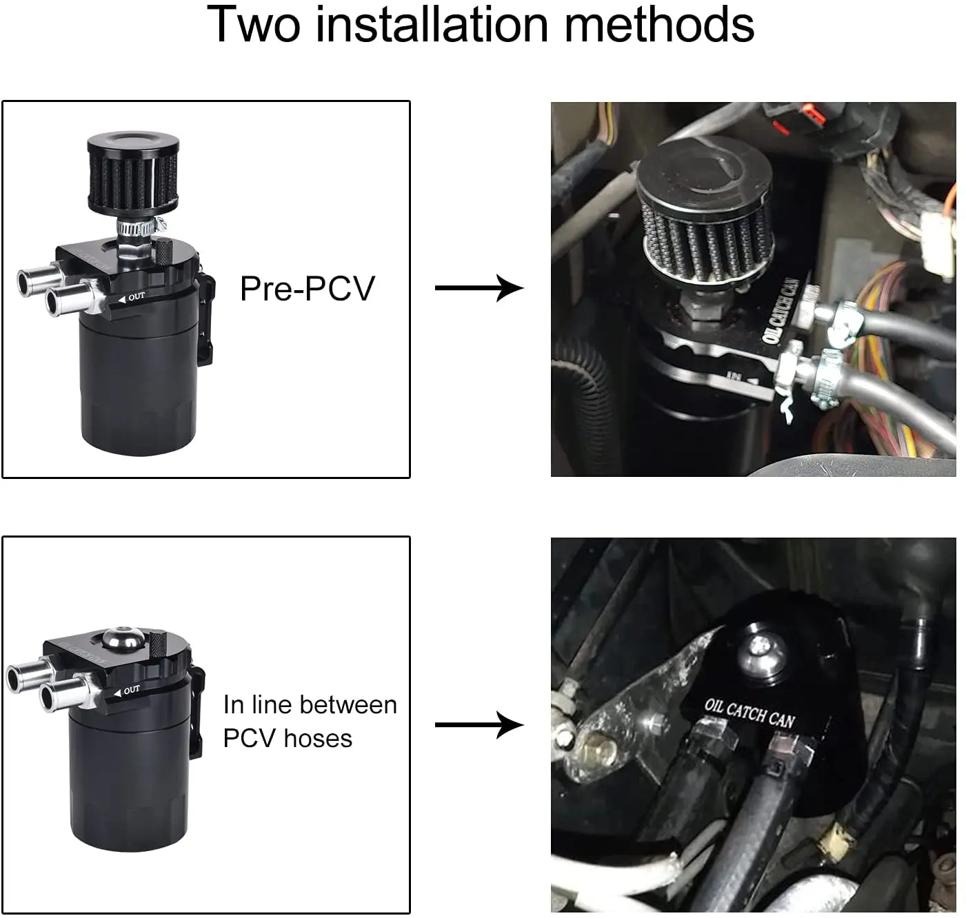 Oil Catch Can Car Baffled Reservoir Tank with Air Filter Breather Aluminum Fittings Oil Dipstick Hole