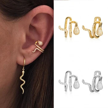 

1PC 925 Sterling Silver Earcuff Fine Jewelry AAAAA Zircon Animal Snake Earrings For Women Girls Party Gifts Ear Cuff W3