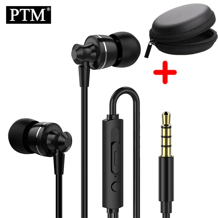 PTM D11P Hifi наушники для Xiaomi гарнитура для samsung спортивные наушники с микрофоном проводные наушники - Цвет: Black with Bag