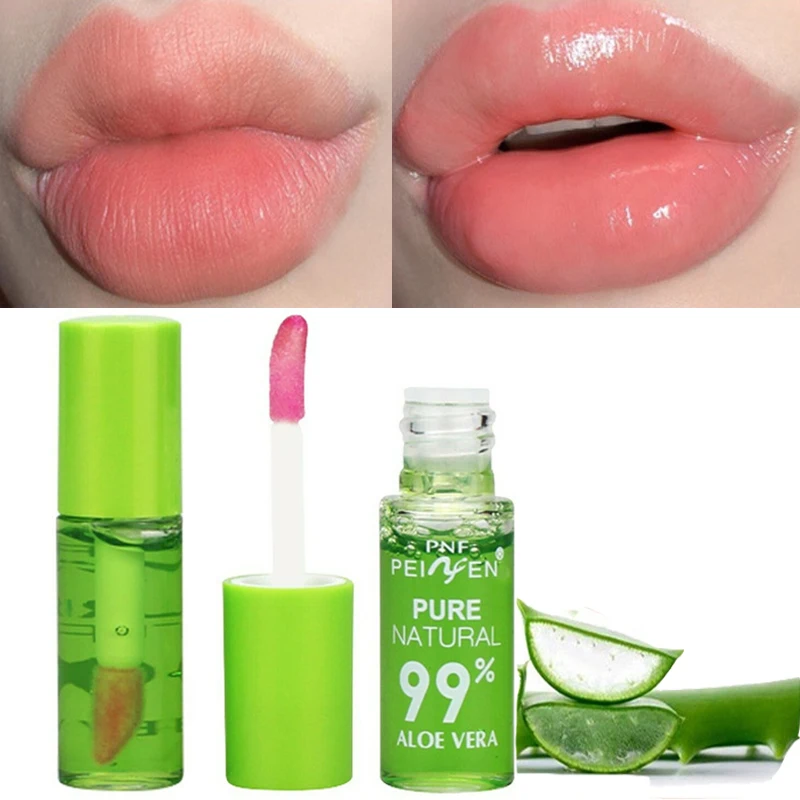 1pcs Moisturizing Natural Aloe Essence Lip Gloss Changable Color