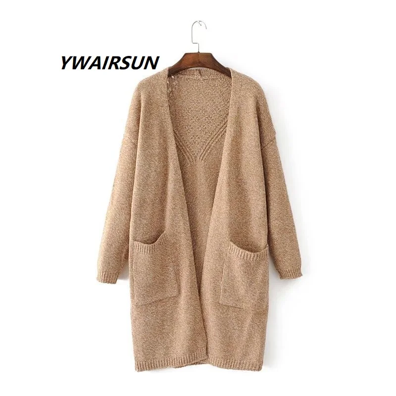

YWAIRSUN poncho Sweater female shawl fashion large size sweater in the long paragraph large pocket scarf back hollow cardigan