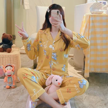 

XIZOU Satin Pajamas for Women's Set pyjama Autumn Spring Long Sleeve Women Nightwear Set Cardigan Plus Size Sleepwear Pijama