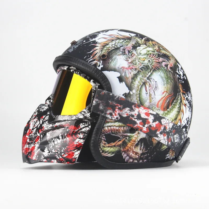 vintage helmet personality retro HL helmet motorcycle motor car 3/4 half helmet skeleton dragon figure men and women