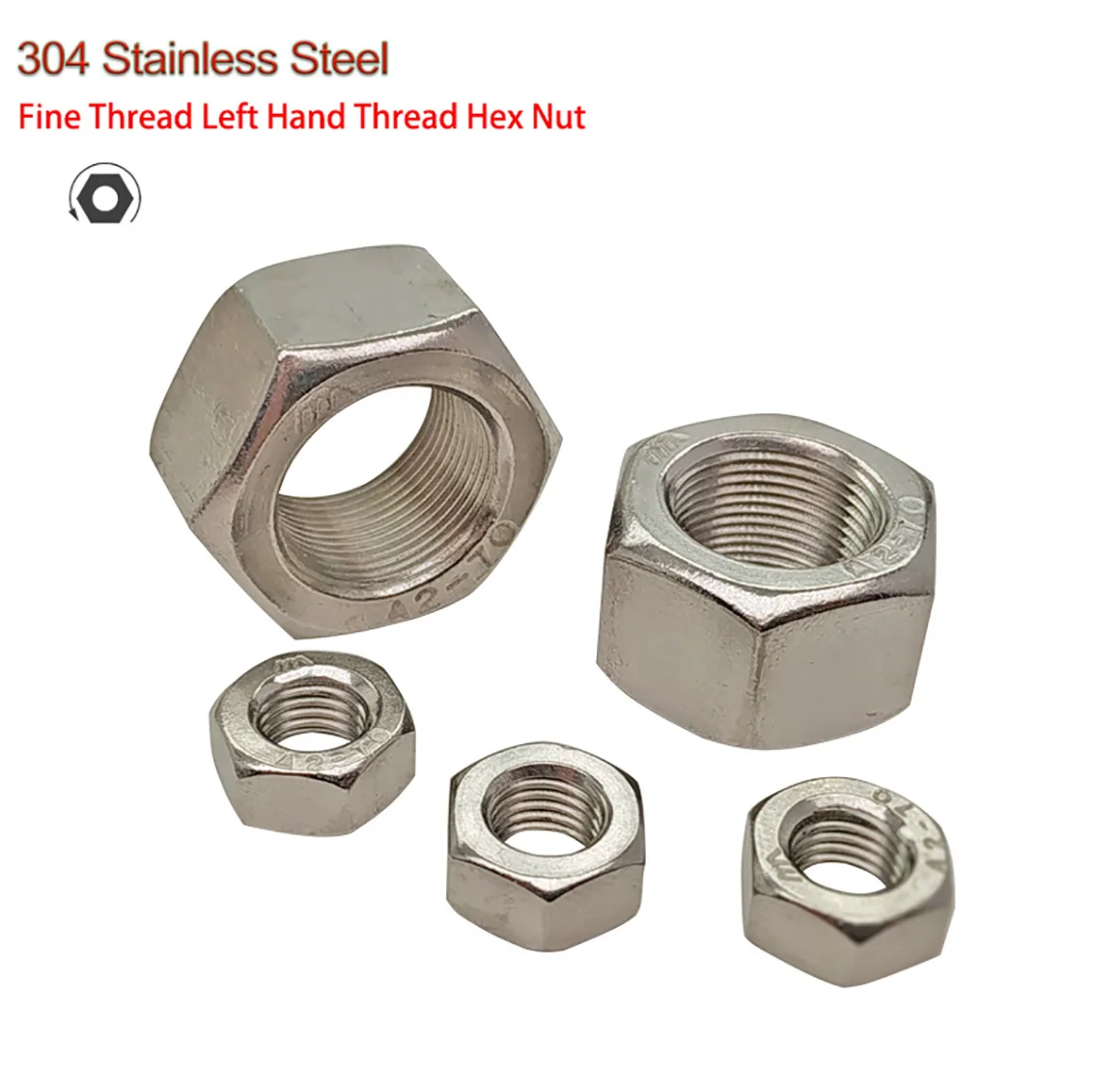 Left Hand Thread Fine Thread Hex Nut M6M24 304 Stainless Steel Reverse Thread Hex Hexagon Nuts