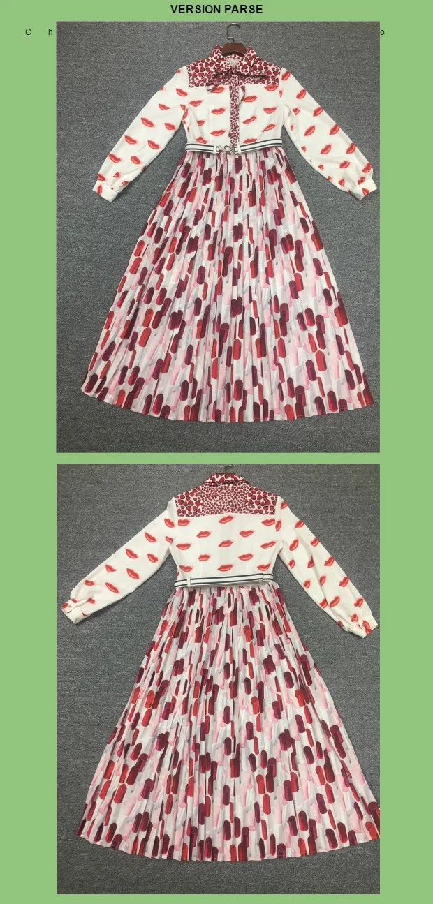 Ropa de mujer осеннее повседневное шифоновое платье с длинными рукавами и принтом в виде губ красное платье модное праздничное платье