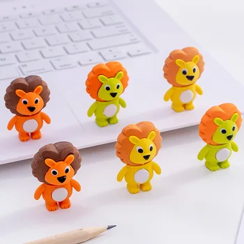 

3 pcs/lot Lion Eraser Cartoon Animal Writing Drawing Rubber Pencil Eraser Stationery For Kids Gifts school suppies