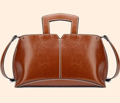 brown 가방 новая кожаная женская сумка Вощеная кожаная сумка через плечо - Цвет: brown