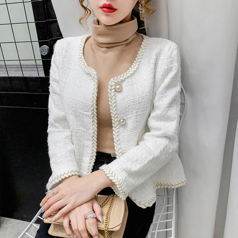 Autumn  Ladies net red mid-length suit Jacket 2021 French style belted thin ladies temperament professional ladies slim Jacket white pant suit set