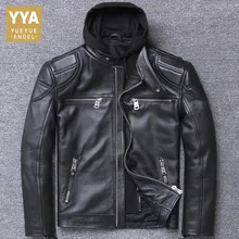Роскошная мужская куртка из натуральной воловьей кожи с капюшоном, мотоциклетная Байкерская верхняя одежда, пальто, приталенная куртка из натуральной кожи размера плюс 5XL, пальто