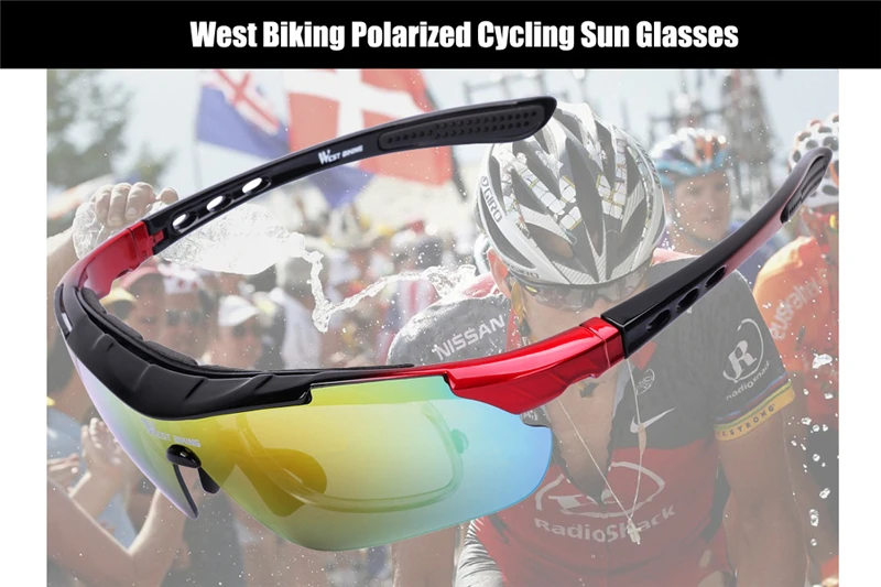 WEST BIKING Cycling Glasses Polarized Bike Bicycle Sunglasses 5 Lens Windproof Anti-fog With Mypia Frame Sport MTB Bike Glasses