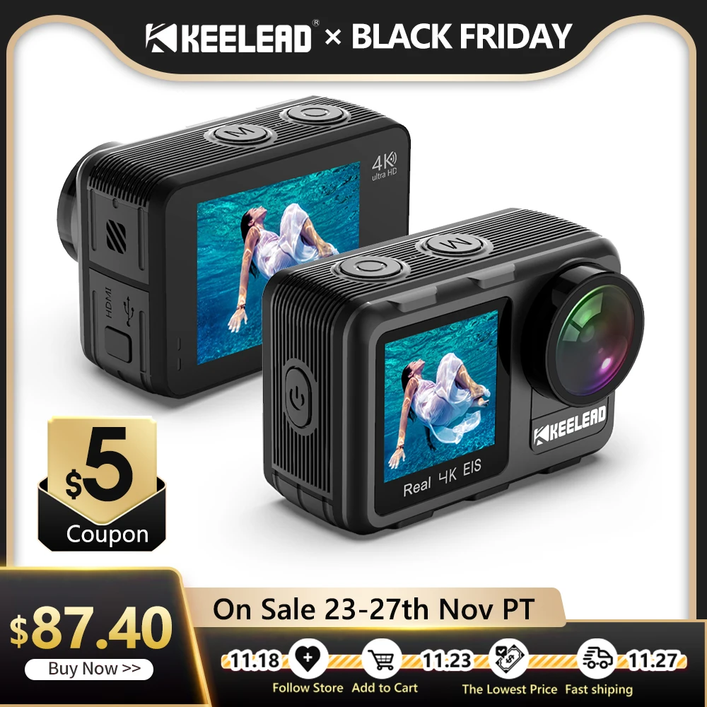 

OnSale KEELEAD K80 Action Camera 4K 60FPS 20MP 2.0 Touch LCD EIS Dual Screen WiFi Webcam Waterproof Helmet Sports Video Cam