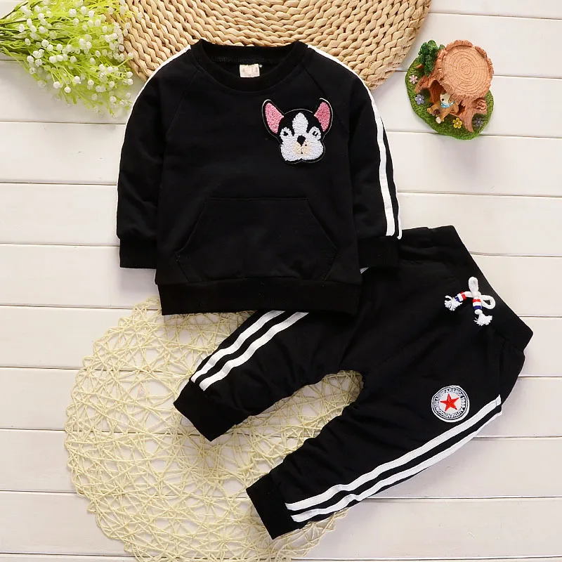 Spring Autumn Children Boys Girls Clothing Suits Fashion Baby Embroidery Cartoon Dog T-shirt Pants 2Pcs/sets Toddler Tracksuit | Детская