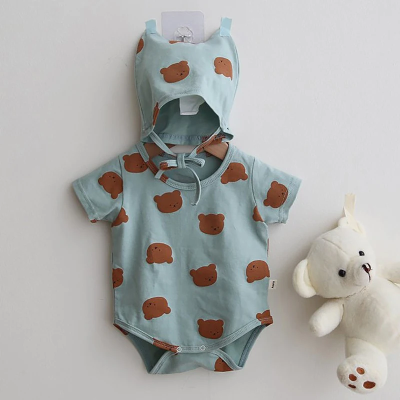 Cotton Baby Bodysuit with Bear Print for Summer