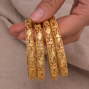 

4Pcs Dubai Jewelry Lover Flower Couple Bracelet Copper Gold Color Bride Wedding Bracelets & Bangles For Men Women Jewelry