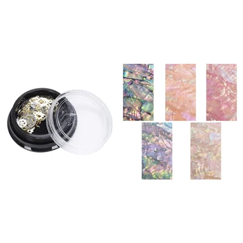 

5 Sheet Nail Art Sticker Adhesive Broken Gradient Mermaid & 1 Box Nail Sequin Steampunk Retro Wheel Gears Shape