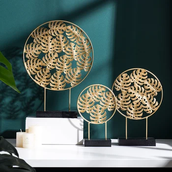 

Light Luxury Metal Figurines Gold Turtle Back Leaf Decorations Cabinet Desktop Ornament Living Room Miniature Crafts Home Decors