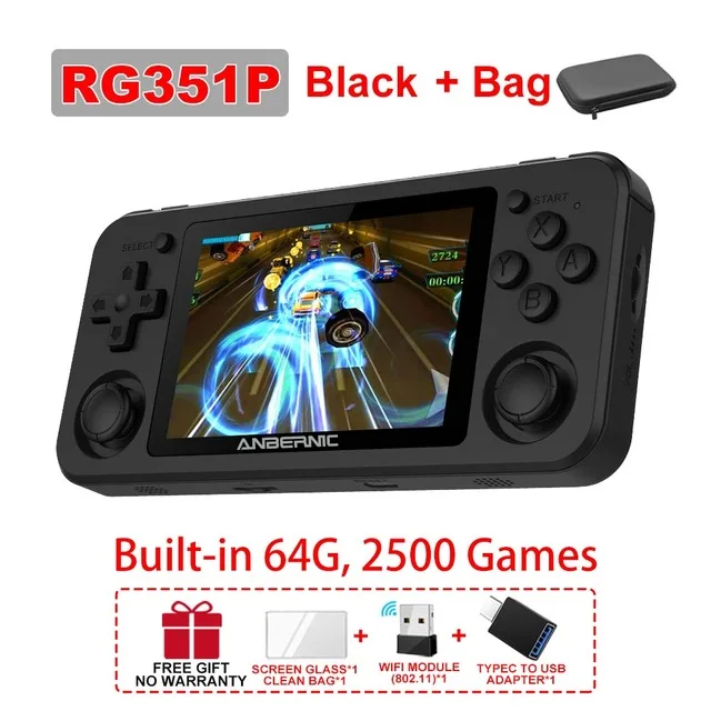 128G ANBERNIC RG351P Retro Game Console RK3326 Linux System PC Shell PS1 Game Player Portable Pocket RG351 Handheld Game Console 