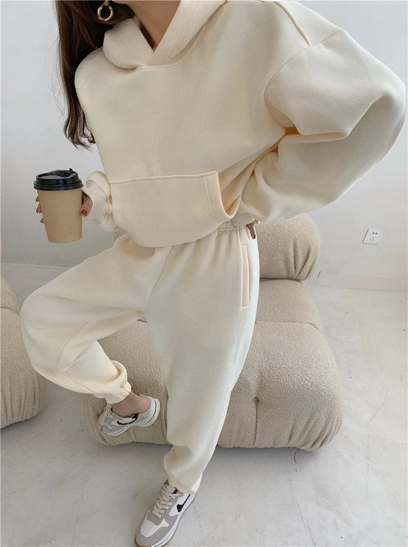 2022 Spring Women Hoodies Sweatshirt Tracksuit Fleece Cotton 2 Pieces Sets Female Pants Suits green pant suit