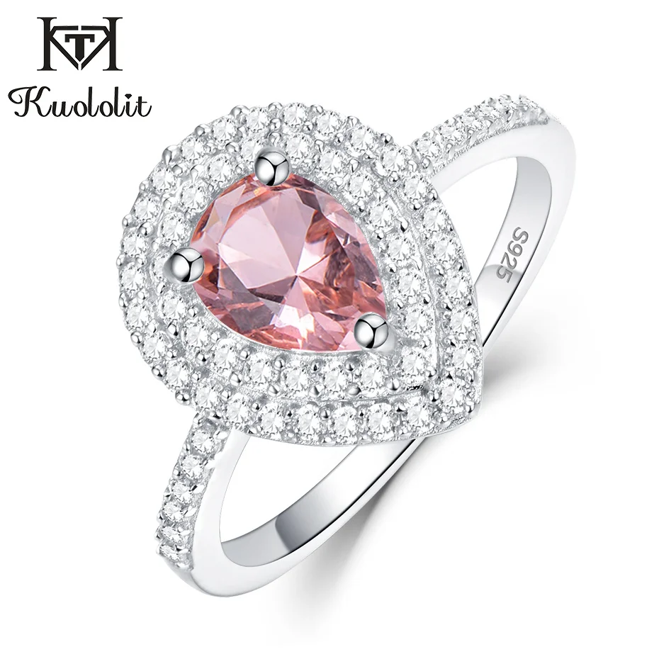 Rose gold Plated Куололит морганит драгоценный камень кольца для женщин 925 пробы Серебряная груша срезанное кольцо с розовым камнем обручальное свадебное ювелирное изделие - Цвет камня: Rose gold Plated