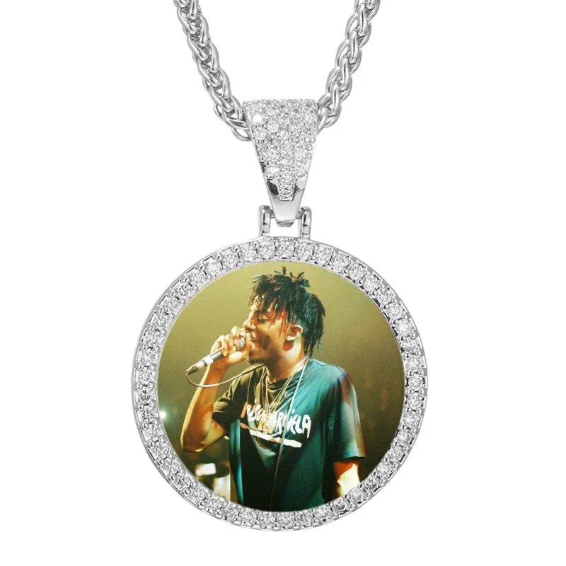 Custom Photo Necklace Circle Memory Medallions Pendant Necklace Copper Gold Personalized Cubic Zircon Necklaces Hip Hop Jewelry