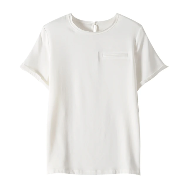 SuyaDream Women Solid T Shirt 100%Silk Satin O Neck Short Sleeves Chic Shirt 2021 Spring Summer White Silk Top white