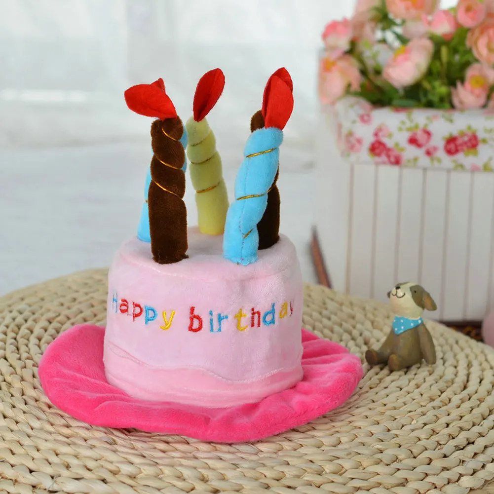 Шапки ко дню рождения для собак для домашних животных для кошек собачья шляпка с тортом свечи дизайн праздничный костюм для дня рождения головной убор аксессуар для собак - Цвет: Розовый