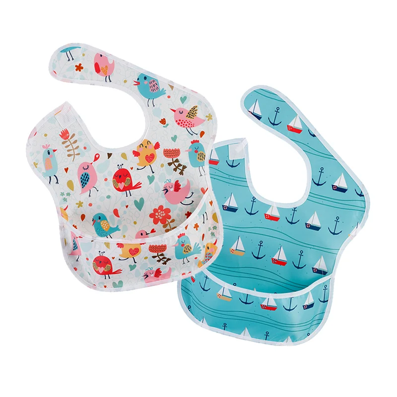 

2Pcs/Lot Baby Waterproof Bibs With Pocket Adjustable Soft Comefortable Infants And Tollders Cute Cartoon Feeding Accessories