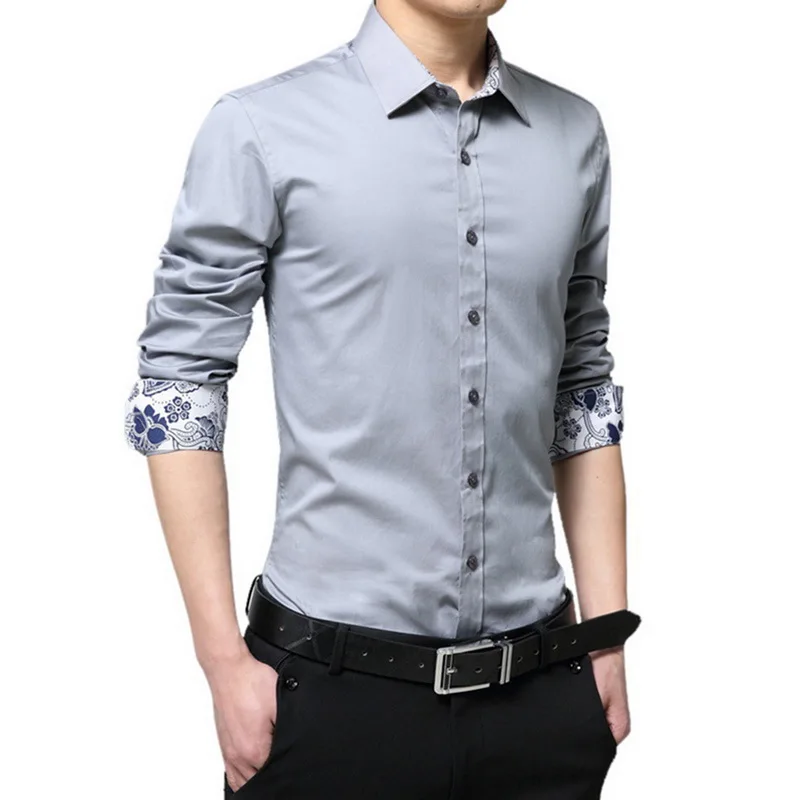 Solid Grey JODIMITTY 5XL Клетчатая Мужская рубашка с длинным рукавом с отложным воротником, мужская деловая одежда, модные Лоскутные Рубашки, Топы - Цвет: Solid Grey