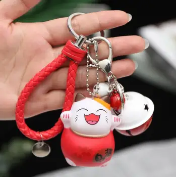 

10pcs Fortune Cat Keyring Lucky Beckoning Cat Bell Keychain Cartoon Animal Key Ring Car Hanging Jewelry Women Gift