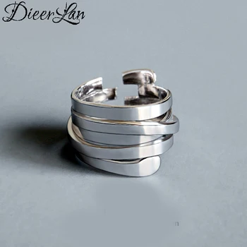

DIEERLAN Vintage 925 Sterling Silver Multilayer Geometric Irregular Rings For Women Men Finger Rings Party Gifts Anillos