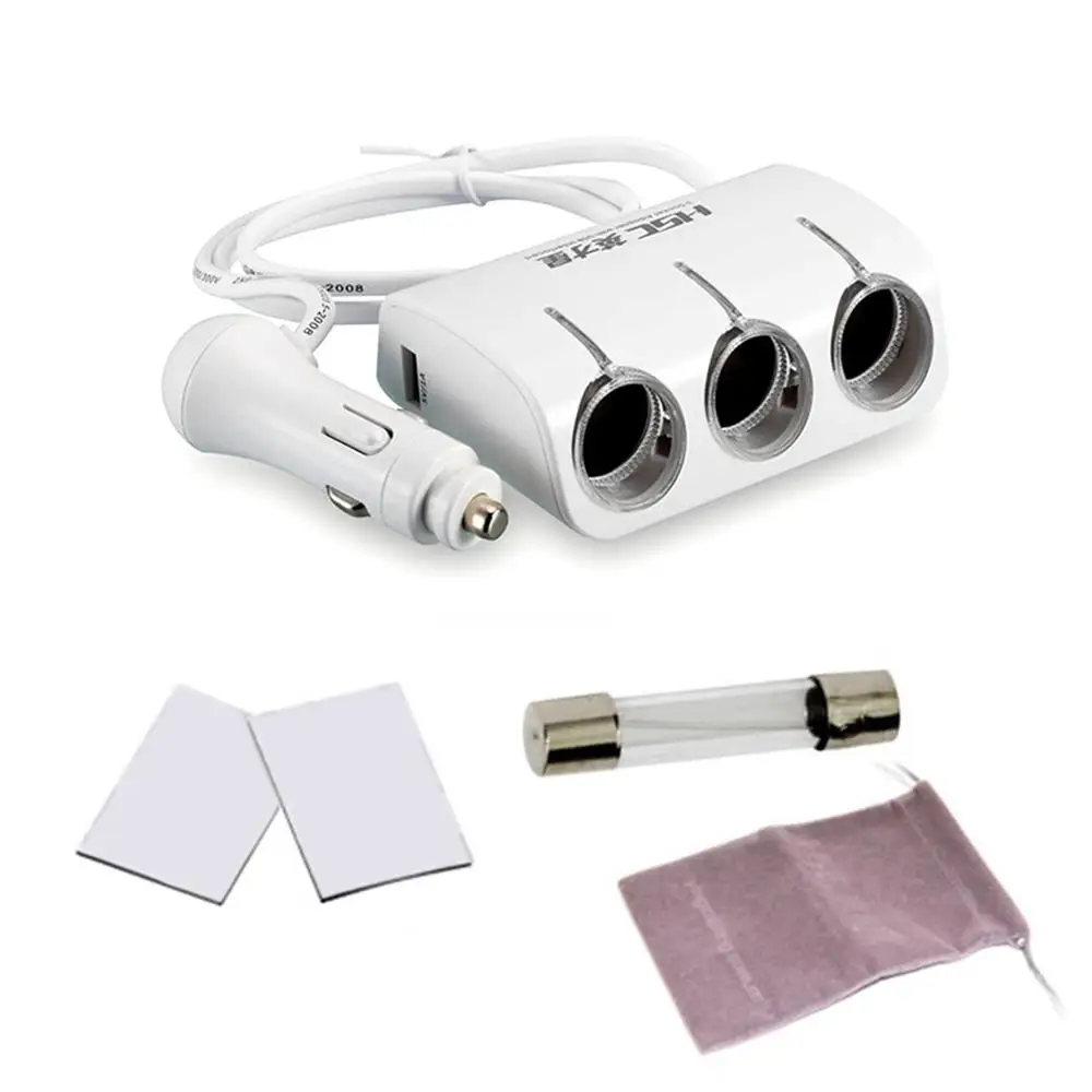 HSC YC401 многофункциональный 3 Way 120 Вт 2 USB порта розетка для автомобильного прикуривателя сплиттер автомобильное зарядное устройство штепсельный адаптер для автомобиля/микроавтобуса - Название цвета: Белый