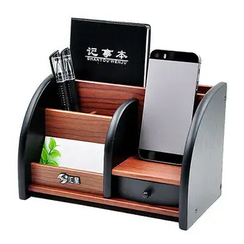 

Elegant Wooden Multifunctional Desktop Office Stationery Storage Box Pen Pencils Holder Desktop Organizer With Drawer Gifts