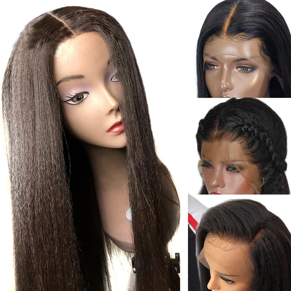 SimBeauty предварительно вырезанные яки прямые парики 13x6 Синтетические волосы на кружеве человеческих волос парики с детскими волосами перуанские Remy пряди натуральных волос для Для женщин