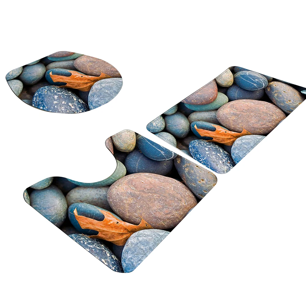 3 шт океан/камень водонепроницаемый полиэстер ванная комната коврик крышка для унитаза набор