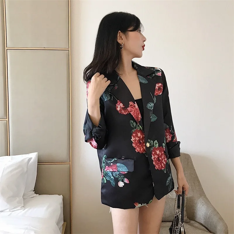 

Number One People 2019 Early Autumn New Style Retro Flower Printed Slimming Slim Fit Casual Long Sleeve Suit Jacket Women's Fash