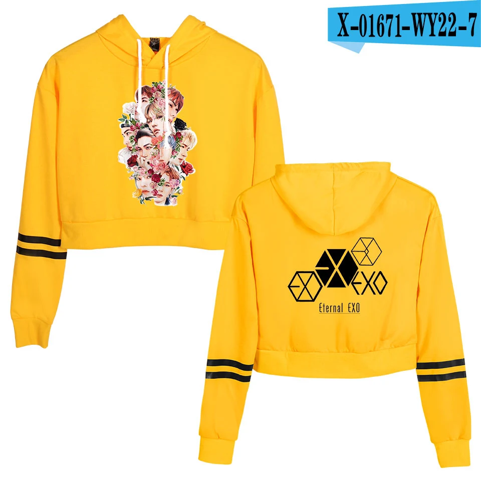 EXO Ablum одежда Kpop осенние женские толстовки Толстовка Модные кроп толстовки кофты Harajuku с длинным рукавом Свободный пуловер - Цвет: yellow