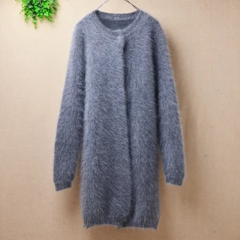 

Winter warm medium-long plush long sleeves Angora rabbit fur MInk Cashmere knittwear Coat Cardigans Mantle Outwear Cloak Gery