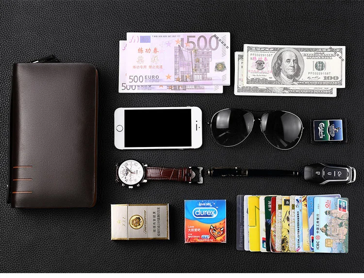 Модный мужской кошелек-клатч из натуральной кожи, двойная молния, удобная сумка для телефона, кредитный держатель для карт, органайзер, деловая сумка