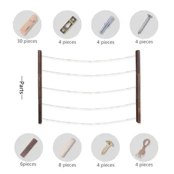 

OOTDTY Wood Picture Photo Frame Display Organizer Wall Hanging Decorations with 30 Clips Home Room Decor