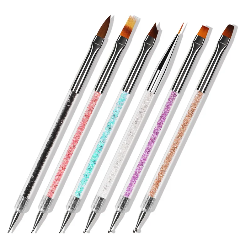 6Pcs/Set Double Head Nail Dotting Painting Draw Liner Brush Acrylic UV Gel Polish Liner Flat Pen Nail Art Manicure Kit_voghion.com